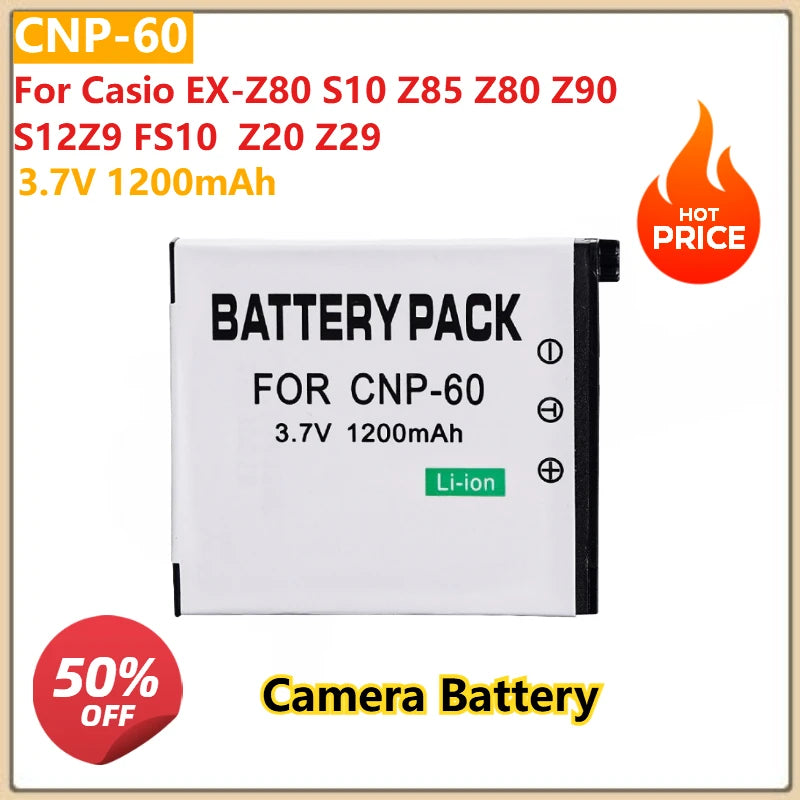 Replacement Camera Battery CNP-60 3.7V 1200mAh For Casio EX-Z80 S10 Z85 Z80 Z90 S12Z9 FS10  Z20 Z29 CNP 60 CNP60 NP60