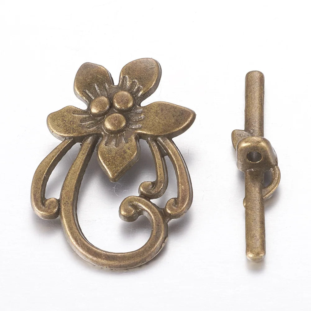 5 Sets Antique Silver OT Clasp Toggle End Closure Flower Heart Connector Ring For DIY Bracelet Necklace Jewelry Making Accessory