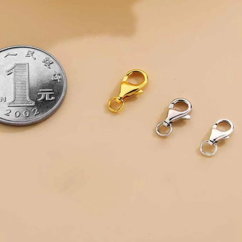2pcs Genuine Real Pure Solid 925 Sterling Silver Lobster Buckle Clasps Claw Gold Buckles Connector Jewelry Making Findings
