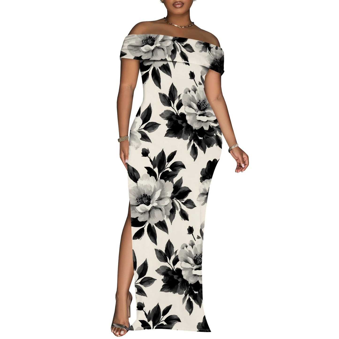 Women's Maxi Dresses Short Sleeve Floral Solid Summer Beach Dress Casual Loose   Side Split Long Dress with Pockets