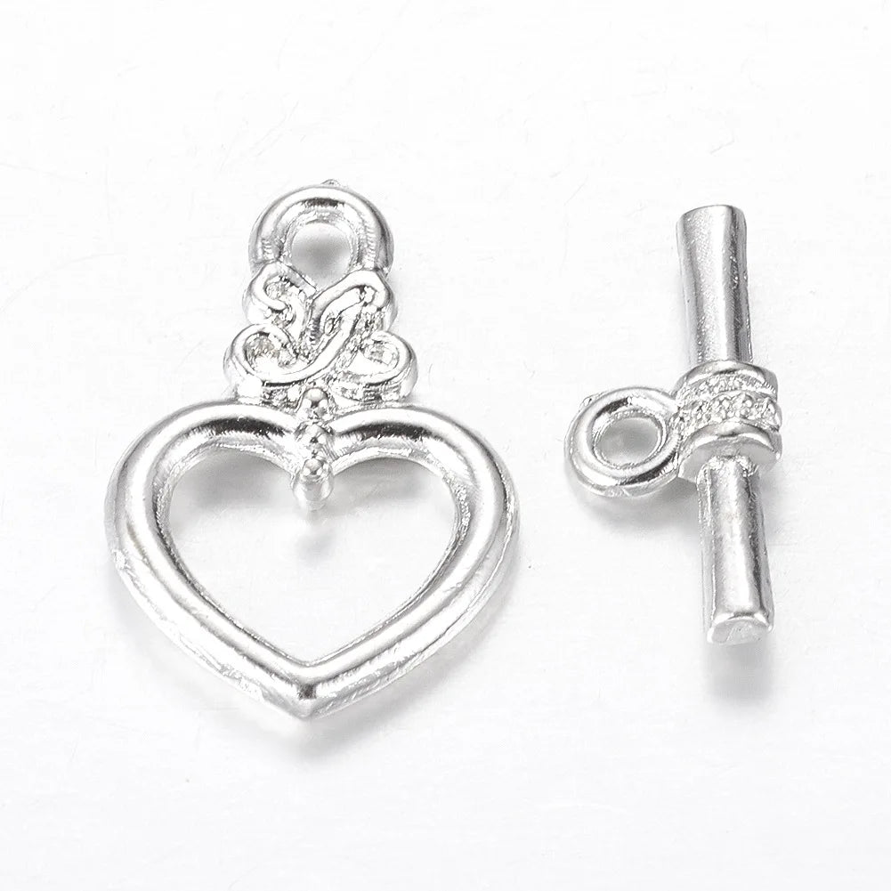 5 Sets Antique Silver OT Clasp Toggle End Closure Flower Heart Connector Ring For DIY Bracelet Necklace Jewelry Making Accessory