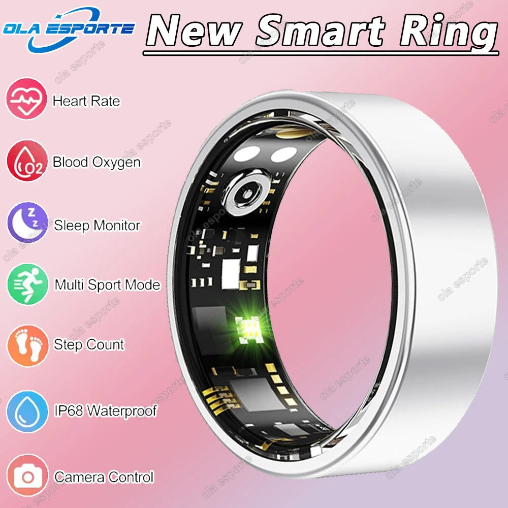 Smart Ring Men Women, Blood Pressure, Heart Rate and Blood Oxygen Monitor Smartring IP68&5ATM Waterproof, Multi-sport Mode Rings