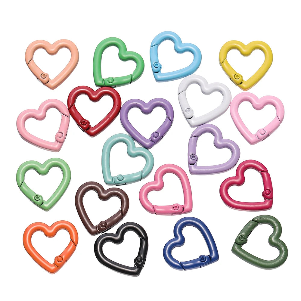 5pcs/lot Heart Spring Clasp Openable Love Shaped Carabiner Keychain Clips Hook Dog Chain DIY Jewelry Buckles Connector