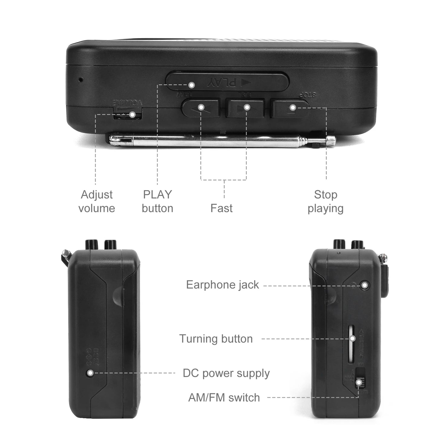 Mini Radio with Easy Tuning Portable AM/FM Radio Portable Cassette Player   AM/FM Radio with 3.5mm Eeadphone Jack