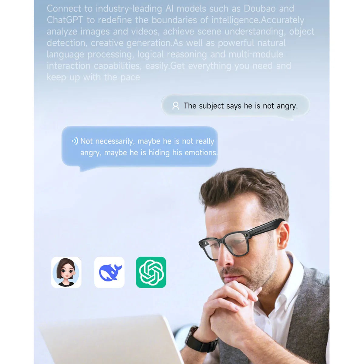 Smart Glasses Video Camera 800W HD Shooting WIFI Transmission Bluetooth Call AI Image Recognition Smart Translation Glasses