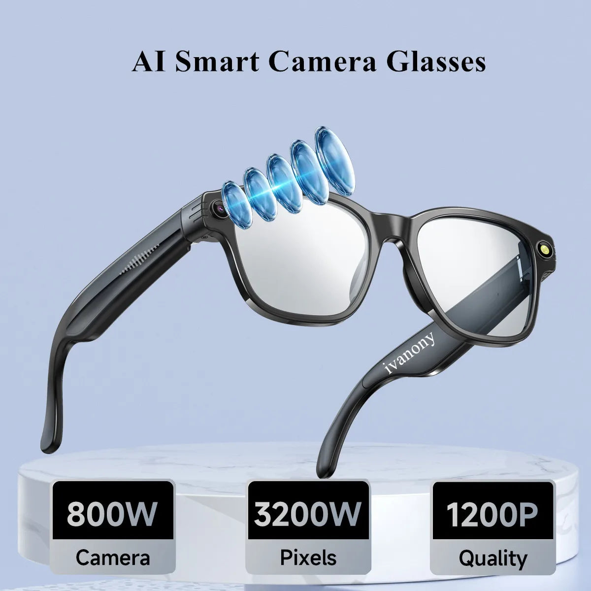 Smart Glasses Video Camera 800W HD Shooting WIFI Transmission Bluetooth Call AI Image Recognition Smart Translation Glasses