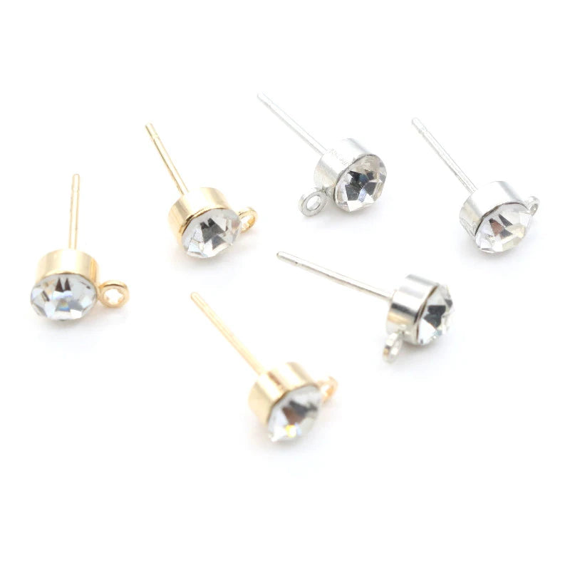 50pcs Stud Earrings Pins with Zircon 4/5/6mm Rhinestone Basic Earring Studs DIY Jewelry Making Accessories Findings