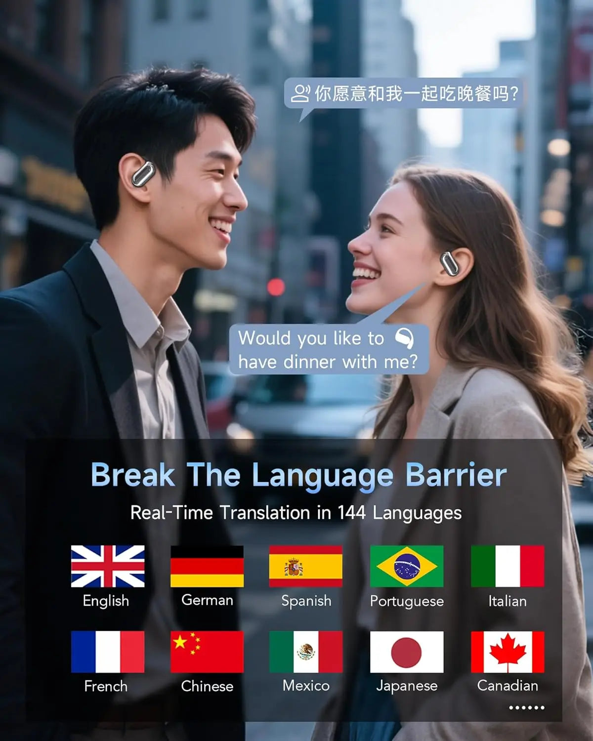 UYUXIO Ai Translation Earbuds Real Time Translator Headphones 144 Languages Open Ear Translating Wireless Earphones for Travel