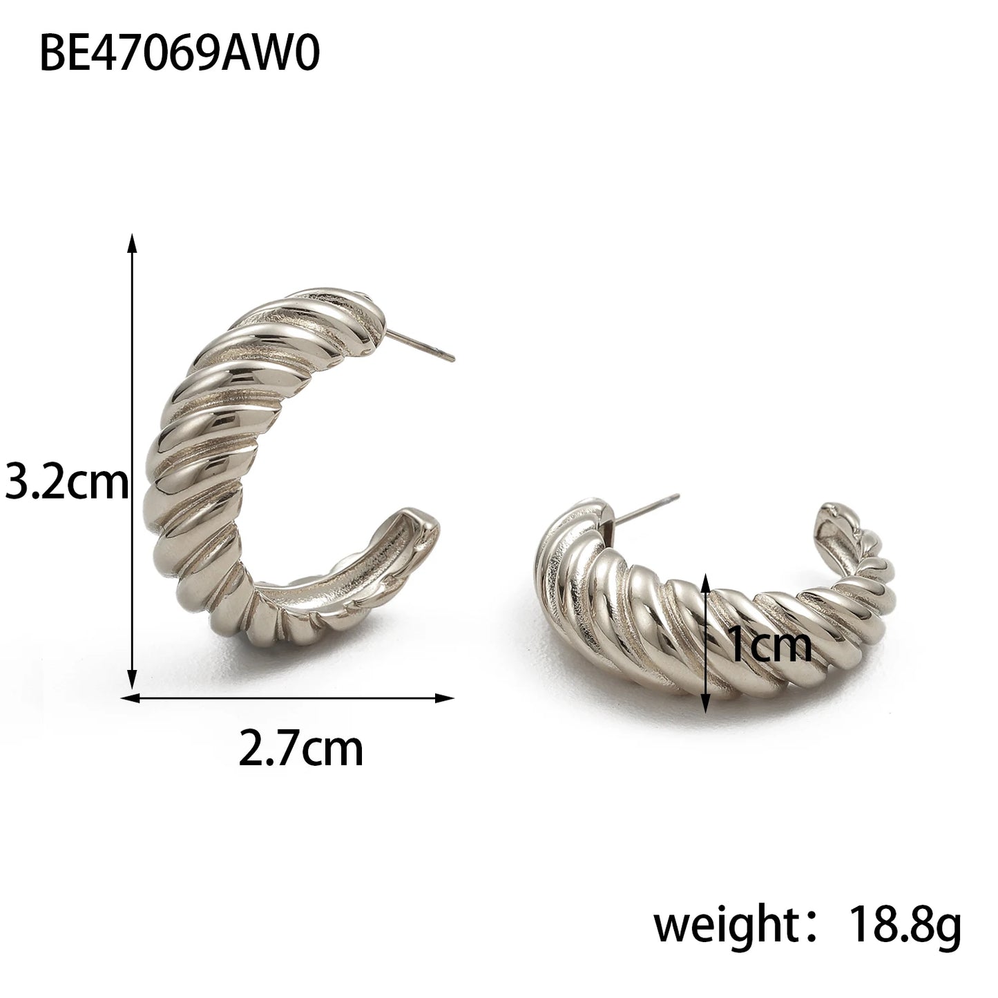 CARLIDANA New Trendy 18K Gold Plated Geometric Twisted Huggie Hoop C Shaped Stainless Steel Statement Earrings For Women