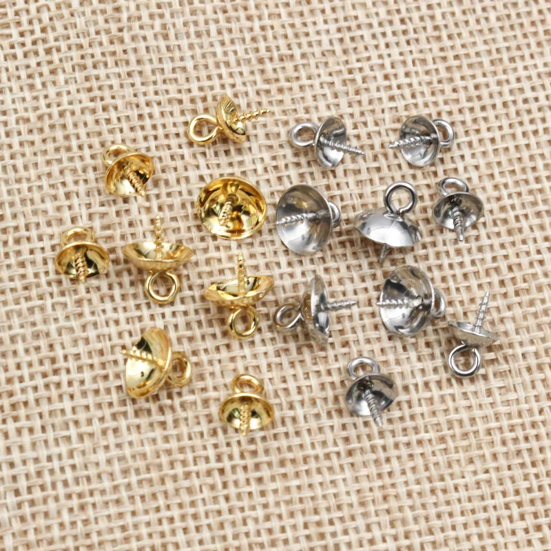 30pcs Screw Eyes Bails Top Drilled Beads End Caps Stainless Steel DIY Charms Connectors Jewelry Making Findings Accessories
