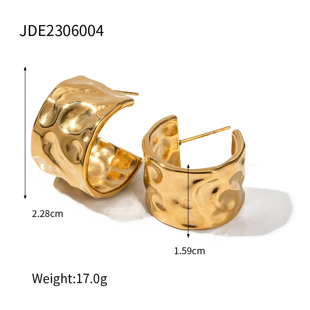 CARLIDANA New Trendy 18K Gold Plated Geometric Twisted Huggie Hoop C Shaped Stainless Steel Statement Earrings For Women